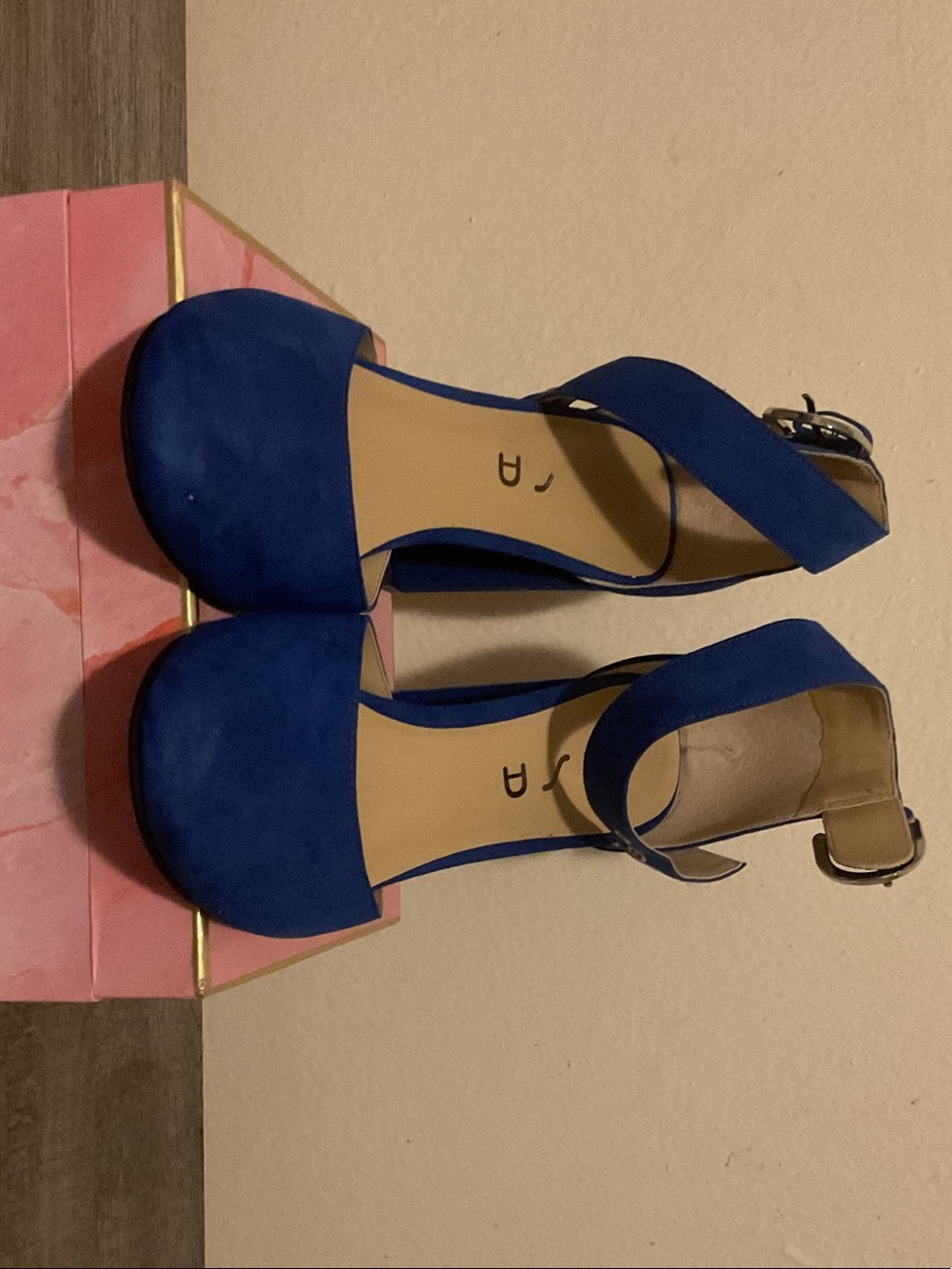 Unisa Blue Open-Toe Ankle Strap Heels